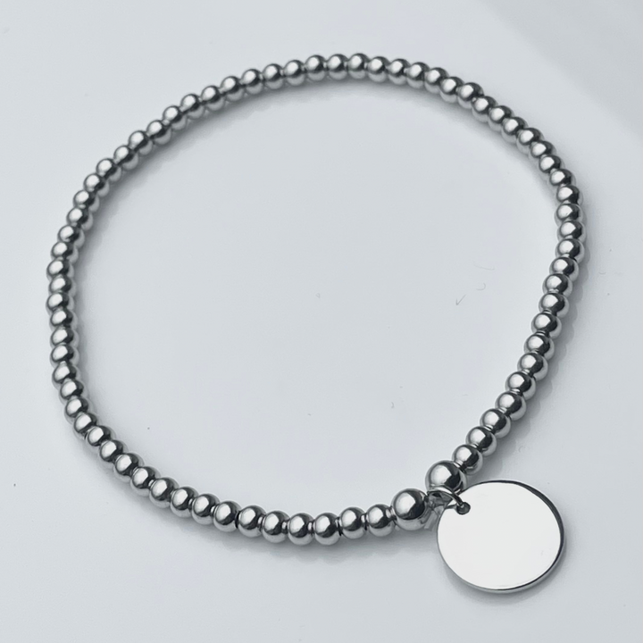 Personalised Sterling Silver Beaded Disc Bracelet