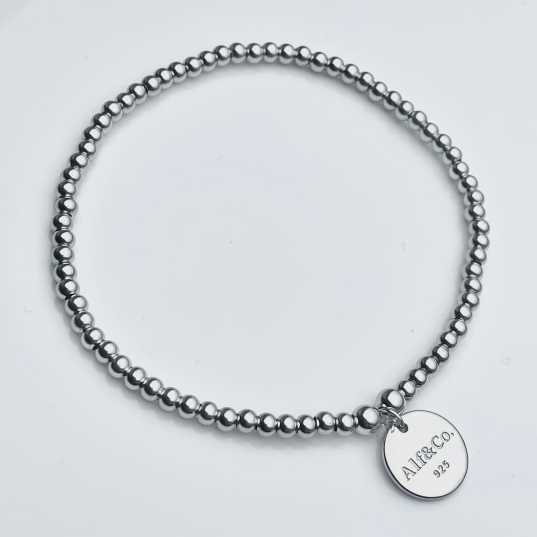 Personalised Sterling Silver Beaded Disc Bracelet